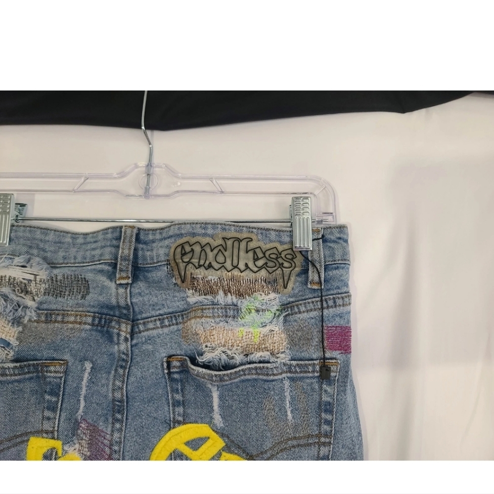 Endless Mens Designer Destroyed Embroidered Applique Skinny Jeans 31 X 31 - Picture 7 of 8